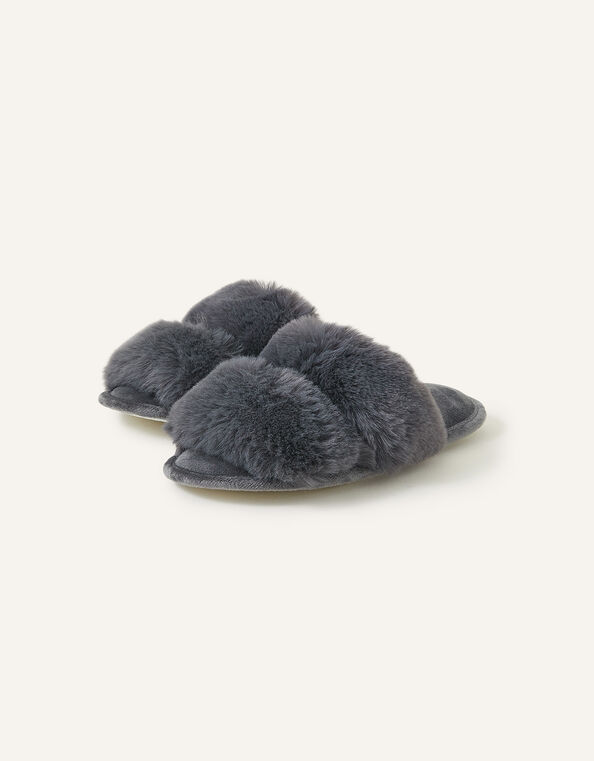 Faux Fur Double Band Sliders, Grey (GREY), large
