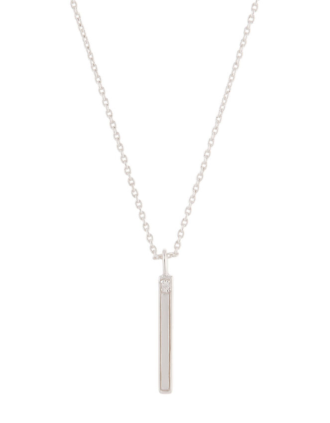 Sterling Silver Crystal Bar Pendant Necklace, , large