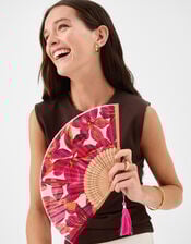 Vibrant Floral Print Foldable Fan, , large