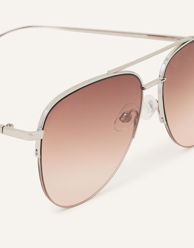 Half Frame Aviator Sunglasses, Silver (SILVER), large