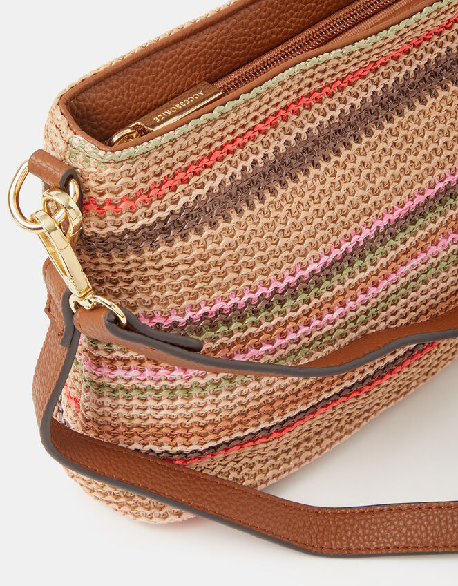 Woven Stripe Raffia Crossbody Bag, , large
