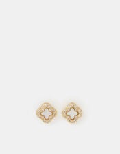 14ct Gold-Plated Mother of Pearl Clover Stud Earrings, , large