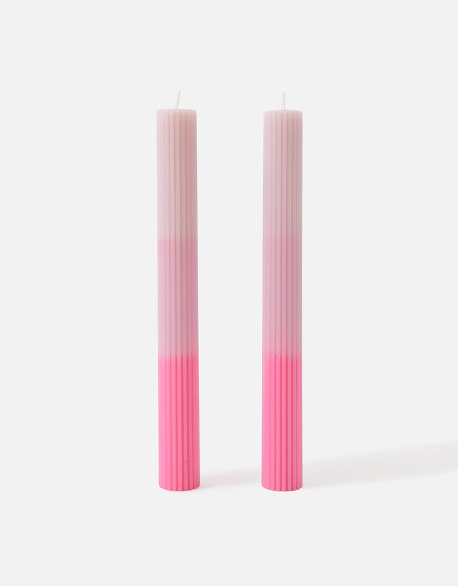 Ribbed Pillar Candle Set, Pink (PINK), large