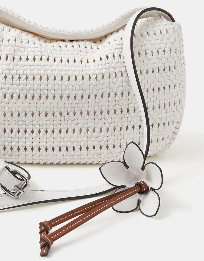 Woven Crossbody Bag, White (WHITE), large