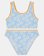 Girls Daisy Print Bralette Bikini Set, Blue (BLUE), large