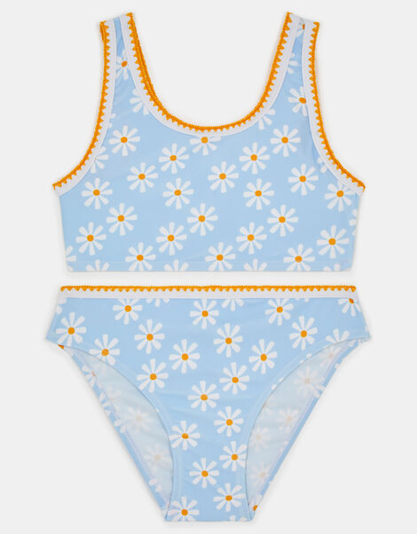 Girls Daisy Print Bralette Bikini Set, Blue (BLUE), large