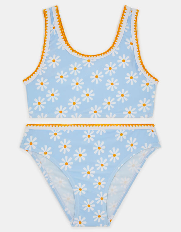 Girls Daisy Print Bralette Bikini Set, Blue (BLUE), large