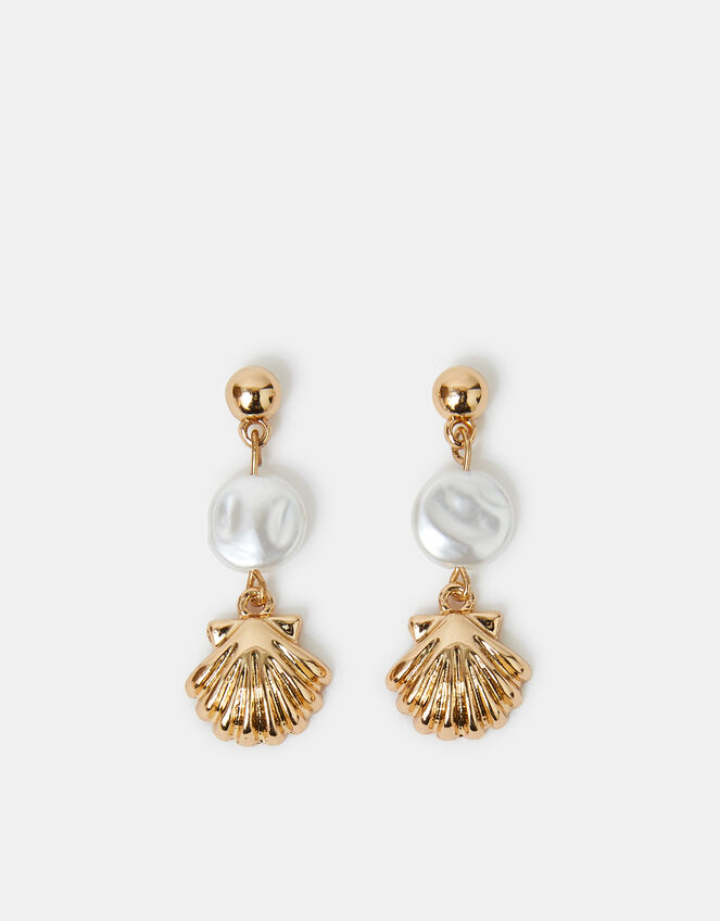 Seashell Drop Earrings Gold, , large