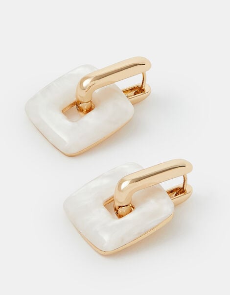 Square Resin Link Hoop Earrings, , large
