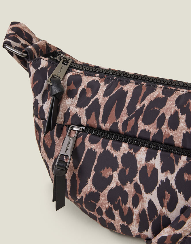 Leopard Print Nylon Sling Cross-Body Bag, , large
