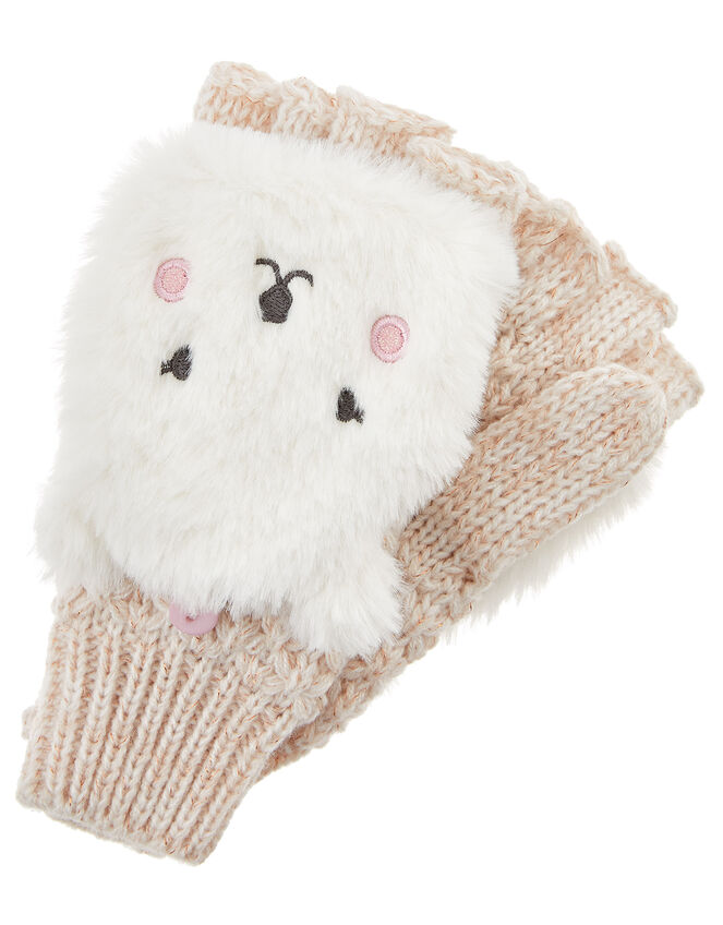 Polar Bear Faux Fur Capped Mittens, Natural (IVORY), large