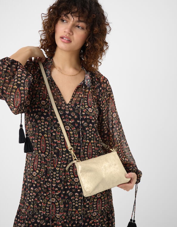 Glitter Leather Crossbody Bag, Gold (GOLD), large