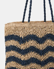 Chevron Raffia Shopper Bag, , large