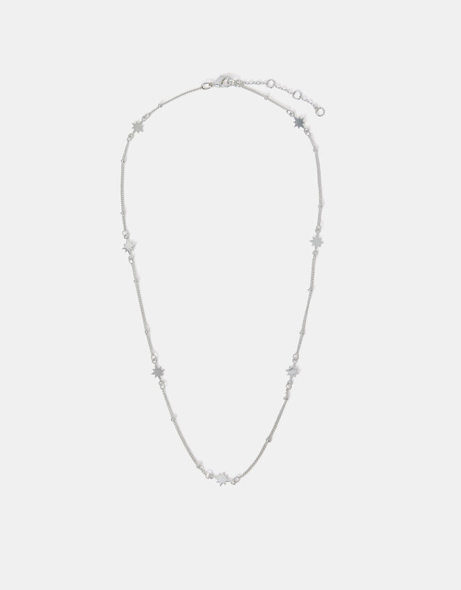 Sterling Silver-Plated Star Station Necklace, , large