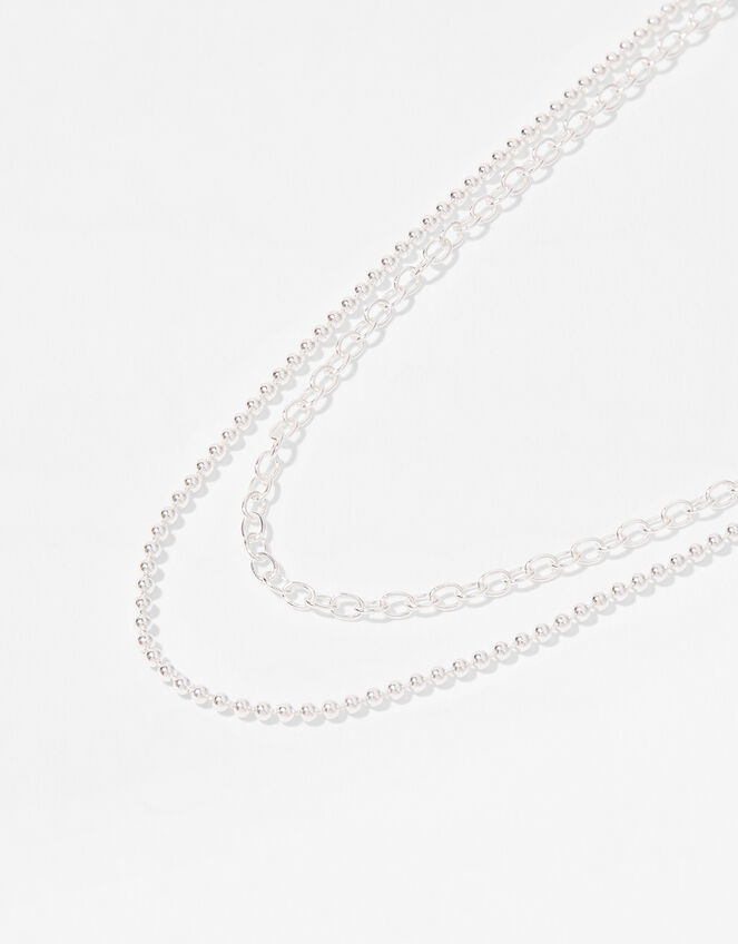 Sterling Silver Double-Layered Chain Necklace, , large