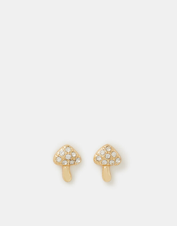 Diamanté Mushroom Stud Earrings, , large