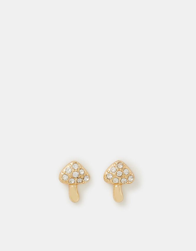 Diamanté Mushroom Stud Earrings, , large