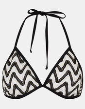 Mono Crochet Triangle Bikini Top, Black (BLACK WHITE), large