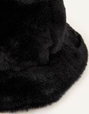 Luxe Faux Fur Bucket Hat, Black (BLACK), large