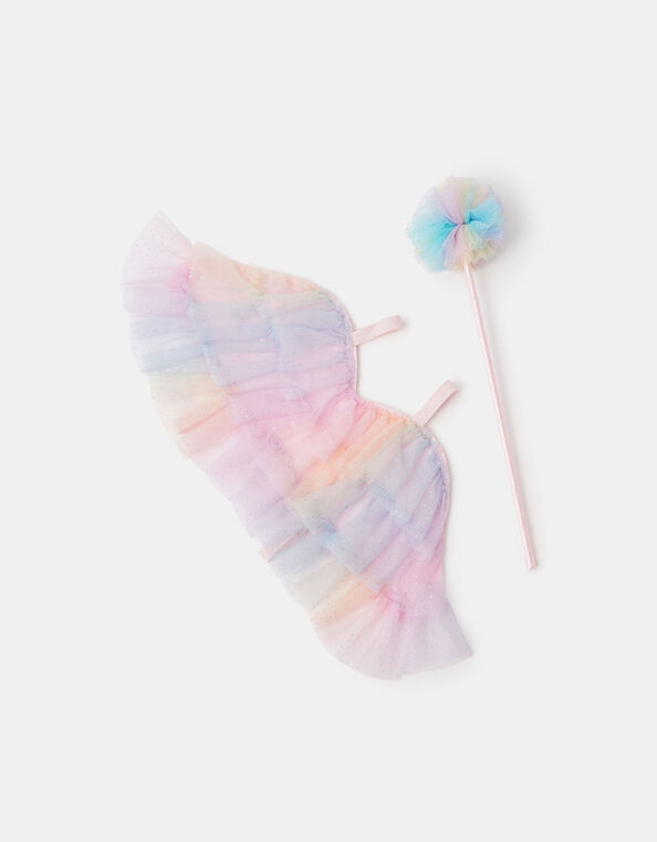 Girls Ombré Frill Fairy Wings & Wand Set, , large