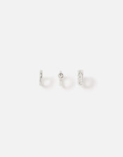 Plain Chain Crystal Hoops Set of Three, Silver (SILVER), large