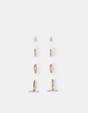4-Pack 14ct Gold-Plated Stud & T-Bar Hoop Earrings, , large