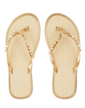 Silver Crystal Flip Flops, Gold (GOLD), large