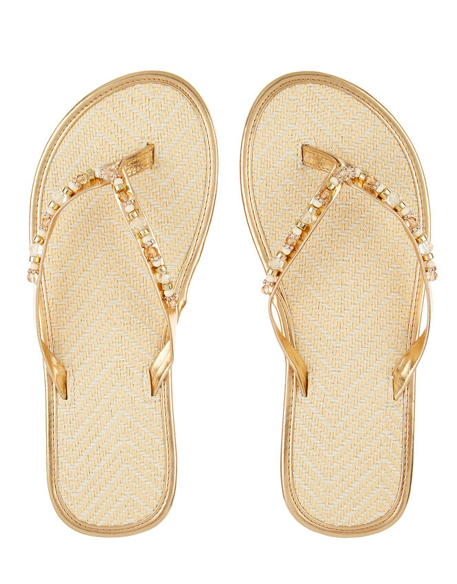 Silver Crystal Flip Flops, Gold (GOLD), large