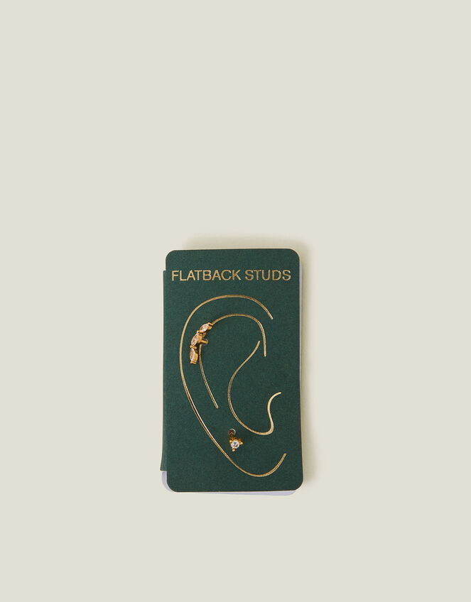 2-Pack 14ct Gold-Plated Surgical Steel Diamant&eacute; Flatback Earrings, , large