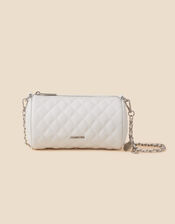 Quilted Barrel Cross-Body Bag, White (WHITE), large
