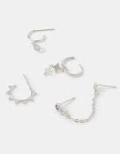 5-Pack Sterling Silver-Plated Opal Stud & Hoop Earrings, , large