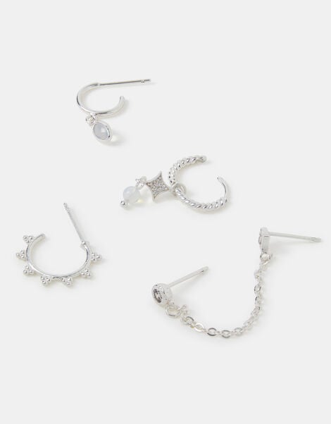 5-Pack Sterling Silver-Plated Opal Stud & Hoop Earrings, , large