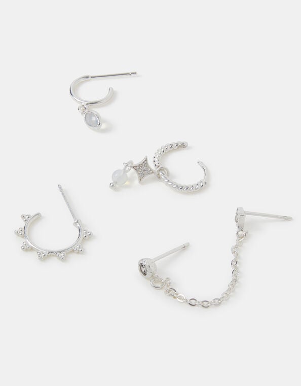 5-Pack Sterling Silver-Plated Opal Stud & Hoop Earrings, , large