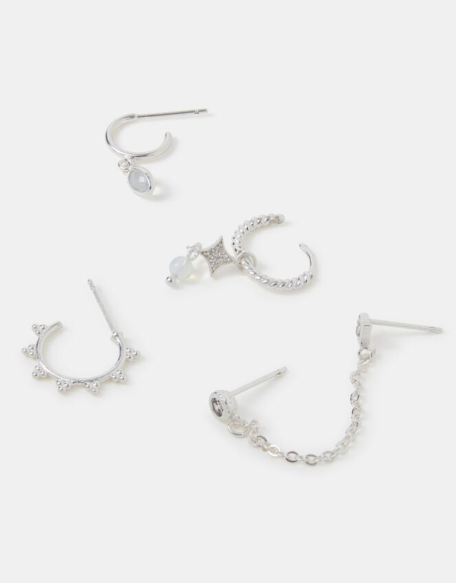 5-Pack Sterling Silver-Plated Opal Stud & Hoop Earrings, , large