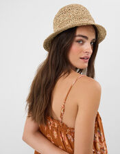 Straw Crochet Bucket Hat, , large