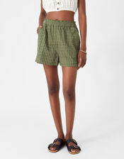 High Waist Broderie Shorts, Green (KHAKI), large
