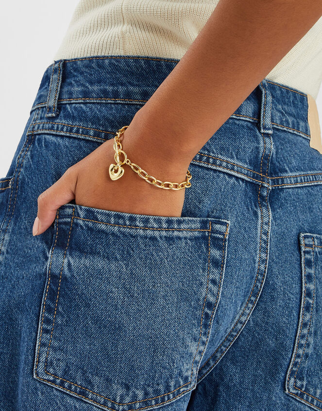 14ct Gold-Plated Heart T-Bar Bracelet, , large