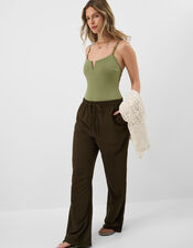 V Front Rib Shaping Swimsuit, Green (KHAKI), large