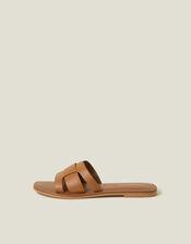 Wide Fit Leather Geometric Slide Sandals, Tan (TAN), large
