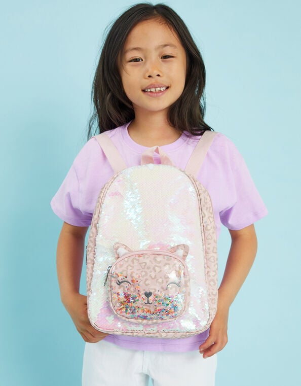 Girls Sequin Cat Backpack, , large