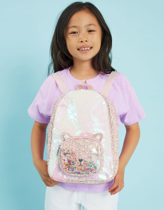 Girls Sequin Cat Backpack, , large