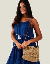 Raffia Cross-Body Bag, , large