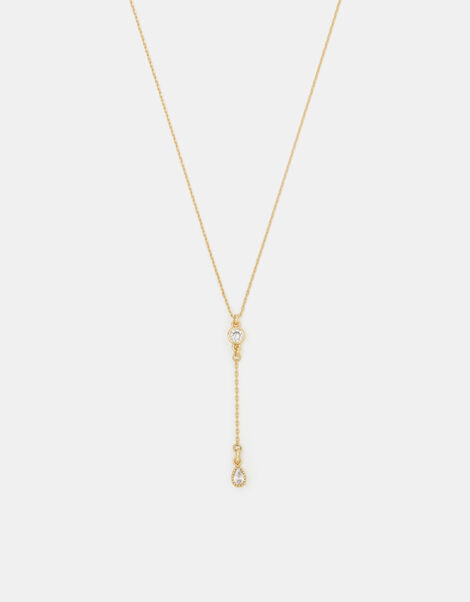 14ct Gold-Plated Cubic Zirconia Lariat Necklace, , large