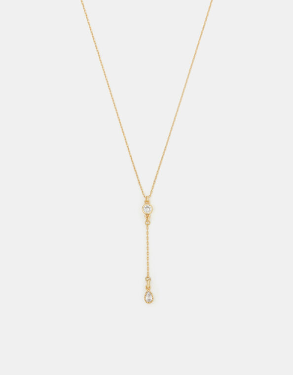 14ct Gold-Plated Cubic Zirconia Lariat Necklace, , large