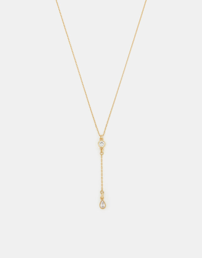 14ct Gold-Plated Cubic Zirconia Lariat Necklace, , large