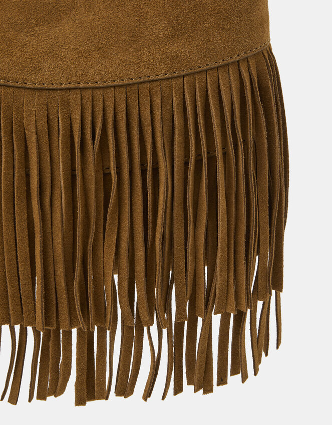 Fringe Suede Crossbody Bag, Tan (TAN), large