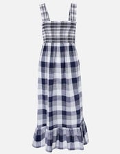 Gingham Midi Dress, Blue (NAVY), large
