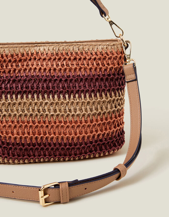 Stripe Raffia Cross-Body Bag, , large