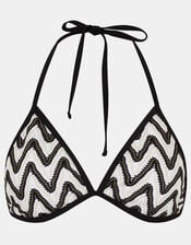 Mono Crochet Triangle Bikini Top, Black (BLACK WHITE), large