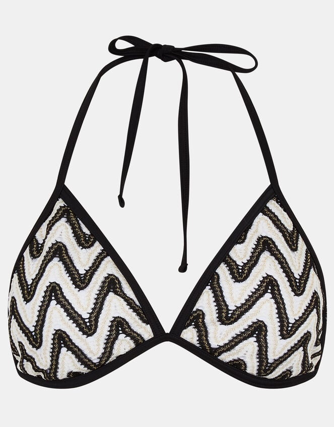 Mono Crochet Triangle Bikini Top, Black (BLACK WHITE), large